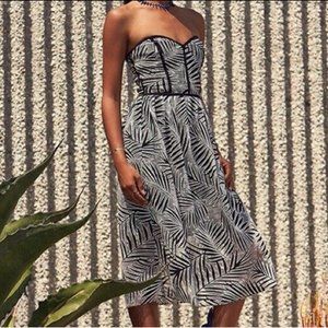 Parker Azalea Black White Palm Print Midi Dress